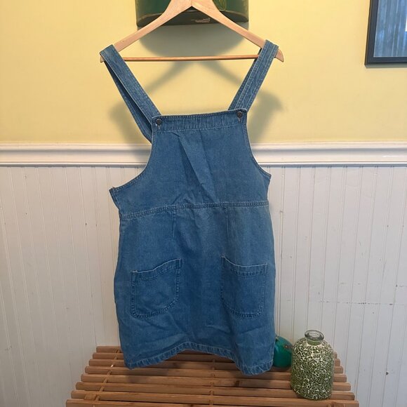 Carreau Sport Vintage 90s Denim Overall Dress Blue Size 13/14 With Pockets - Picture 1 of 7